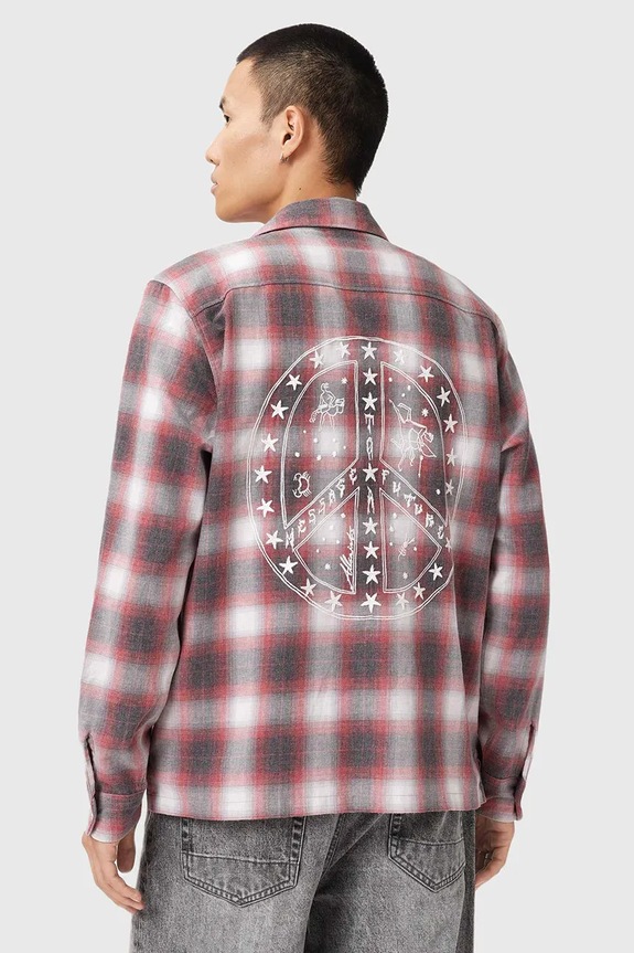 Πουκάμισο AllSaints SHAMS M034SD κόκκινο AW25