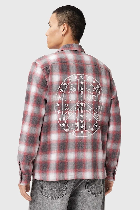 Πουκάμισο AllSaints SHAMS M034SD κόκκινο AW25