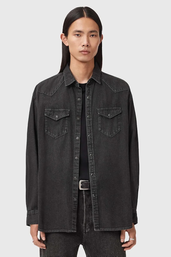 AllSaints farmering FENTON pamut fekete M054SD