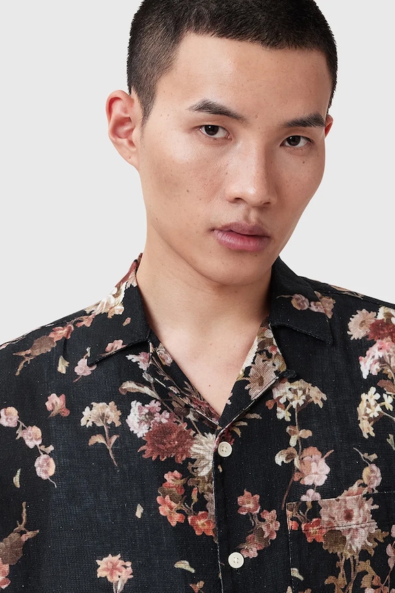 Košulja s dodatkom lana AllSaints ARMADA M002SD crna AW25