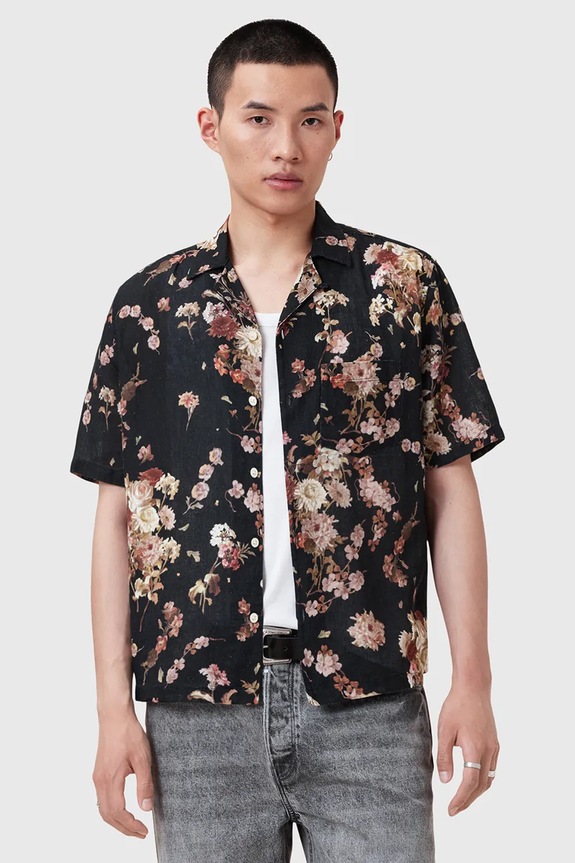 Košulja s dodatkom lana AllSaints ARMADA crna M002SD