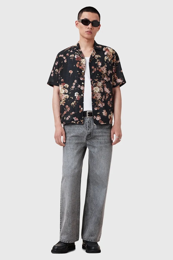 Košulja s dodatkom lana AllSaints ARMADA M002SD crna