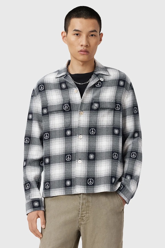 AllSaints koszula bawełniana CASTOR wzorzyste szary M030SD