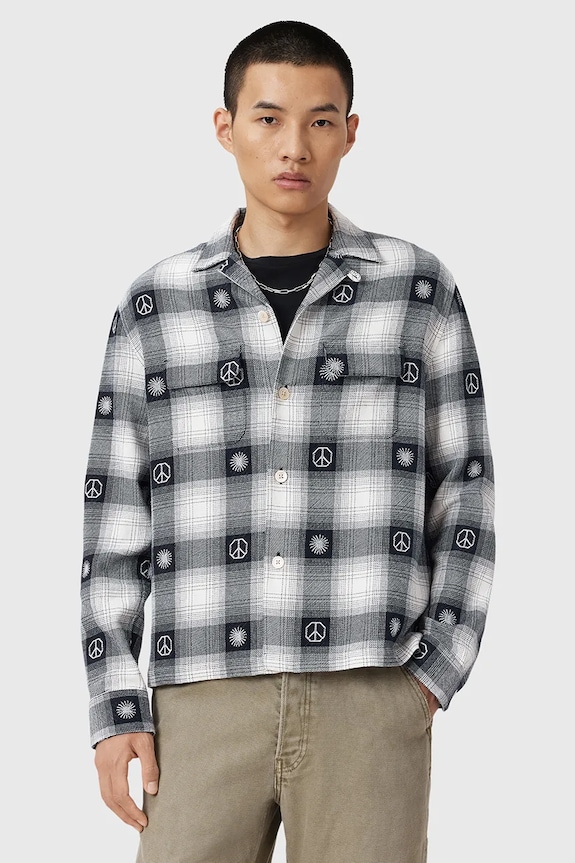 AllSaints koszula bawełniana CASTOR wzorzyste szary M030SD