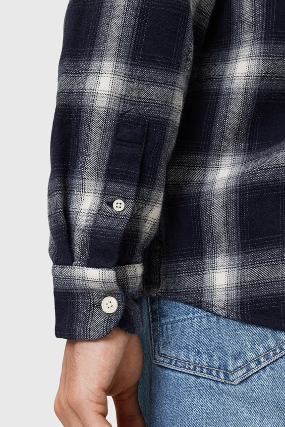 Oblačila Bombažna srajca AllSaints HAVEN M051SD mornarsko modra