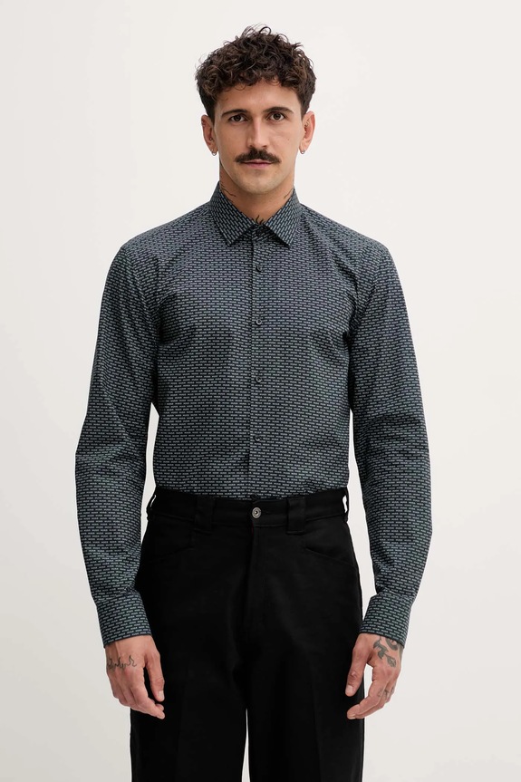 Βαμβακερό πουκάμισο HUGO μακρύ γκρί 50562169