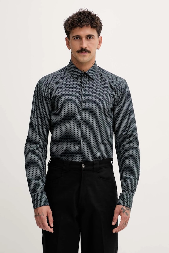 Βαμβακερό πουκάμισο HUGO μακρύ γκρί 50562169