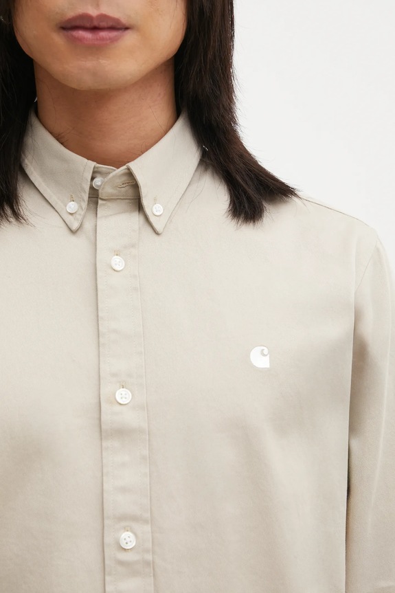 Памучна риза Carhartt WIP L/S Madison Shirt бежов I023339.2V4XX