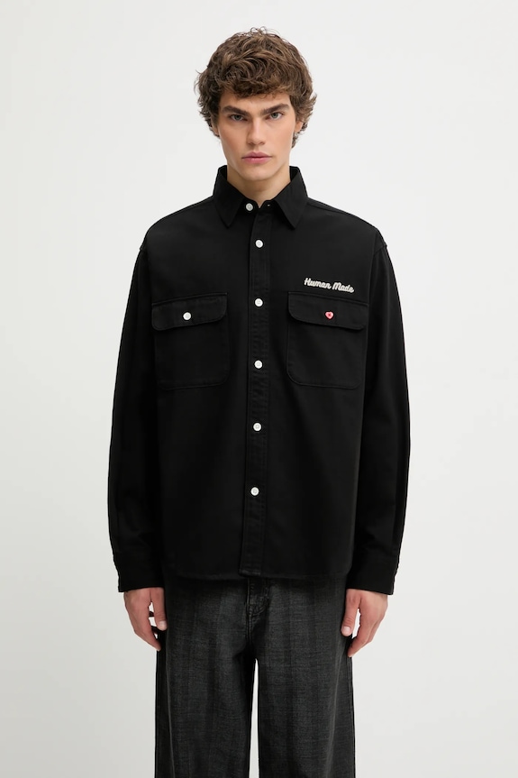 Памучна риза Human Made OVERSIZED свободна черен HM30SH014