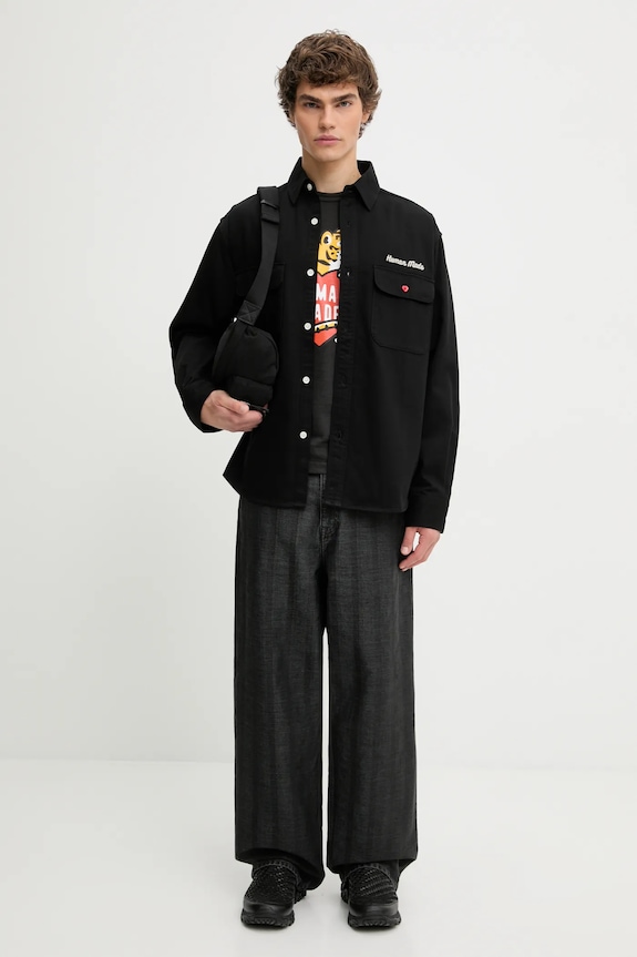 Памучна риза Human Made OVERSIZED HM30SH014 черен