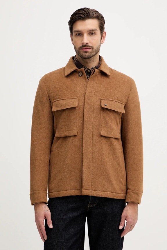 Μπουφάν με προσθήκη μάλλινου υφάσματος Michael Kors χωρίς μόνωση καφέ MK0BL01091