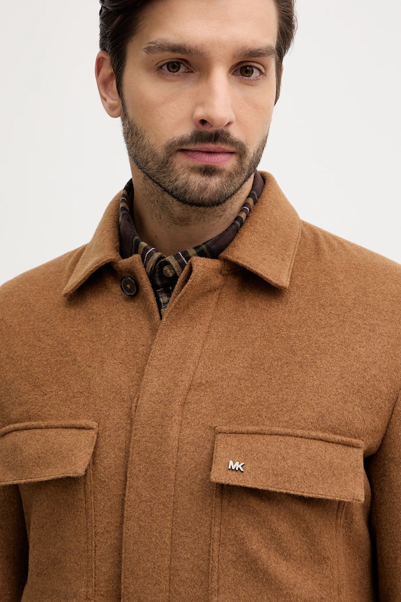 Μπουφάν με προσθήκη μάλλινου υφάσματος Michael Kors καφέ MK0BL01091