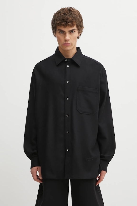 Maison Kitsuné wool shirt Handwriting Oversized plain black PM00427WT3017