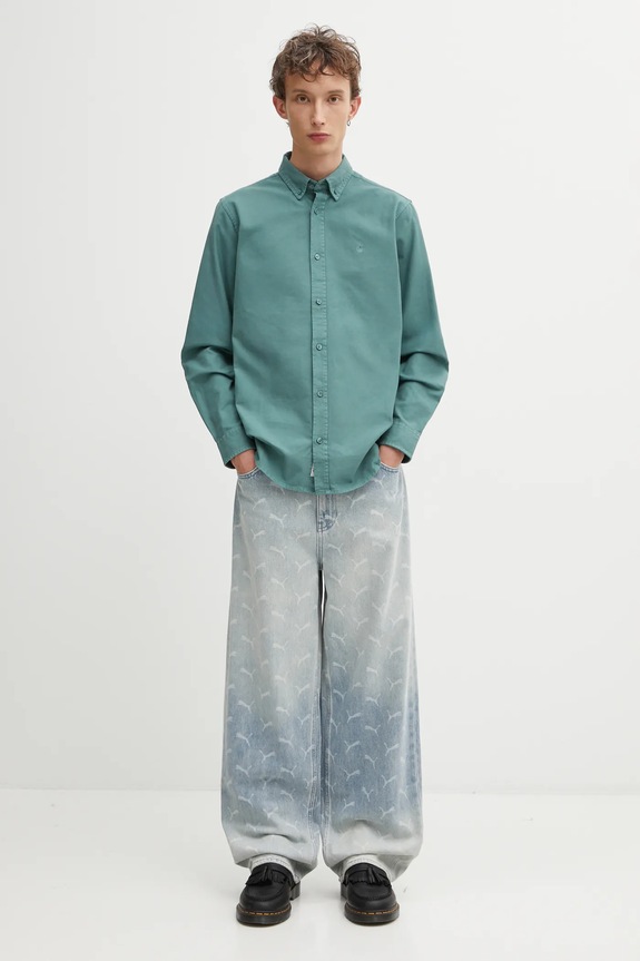 Carhartt WIP cotton shirt L/S Bolton I030238.2M2XX green