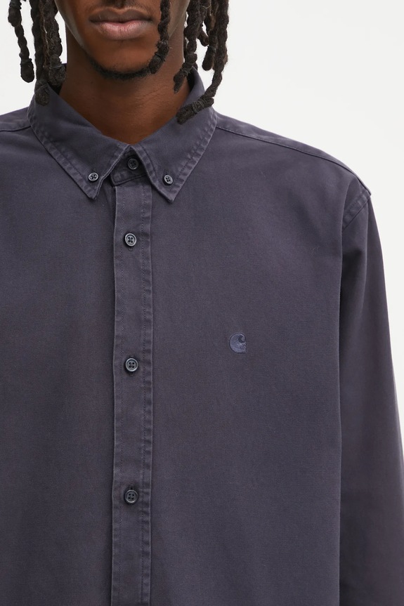 Bavlnená košeľa Carhartt WIP L/S Bolton tmavomodrá I030238.1CXX