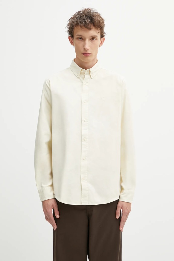 Carhartt WIP cotton shirt L/S Bolton button-down beige I030238.1NGXX