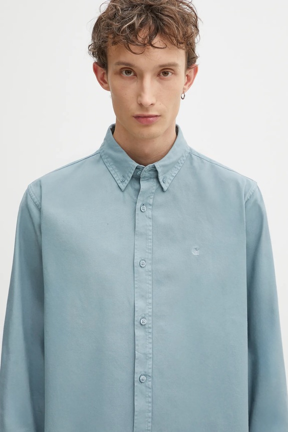 Carhartt WIP cotton shirt L/S Bolton turquoise I030238.33EXX