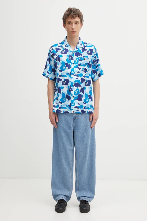 A Bathing Ape camicia Camo 001SRL301007M blu