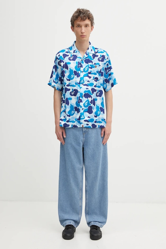 A Bathing Ape camicia Camo 001SRL301007M blu