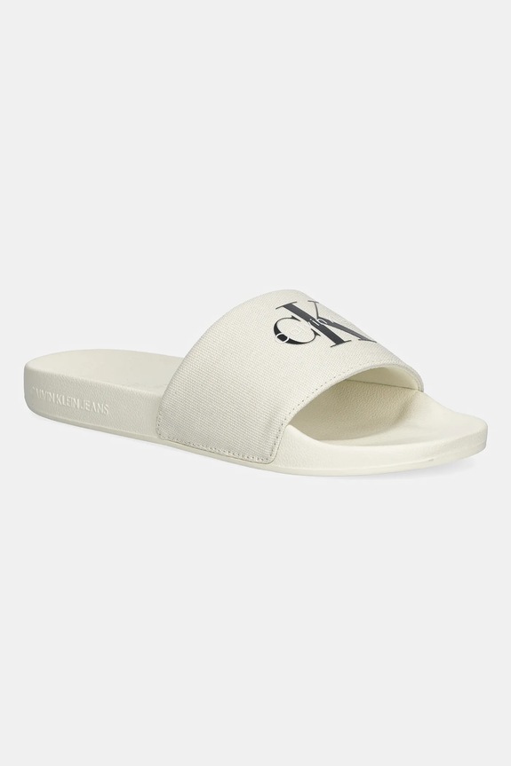 Pantofle Calvin Klein Jeans SLIDE MONOGRAM WN LOGO CK textilní béžová YW0YW01967