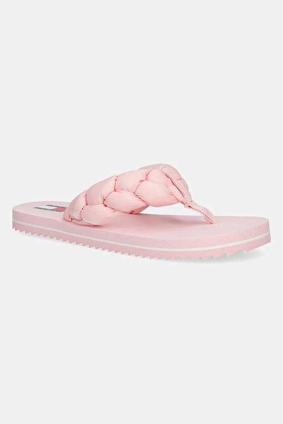 Tommy Jeans japonki damskie BRAIDED THONG BEACH SANDAL tekstylny różowy EN0EN02877