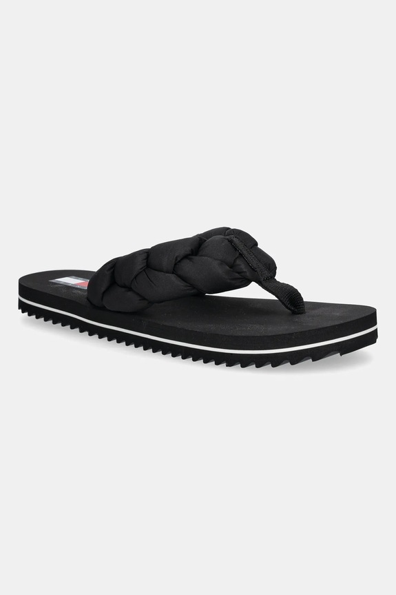 Tommy Jeans japonki damskie BRAIDED THONG BEACH SANDAL tekstylny czarny EN0EN02877