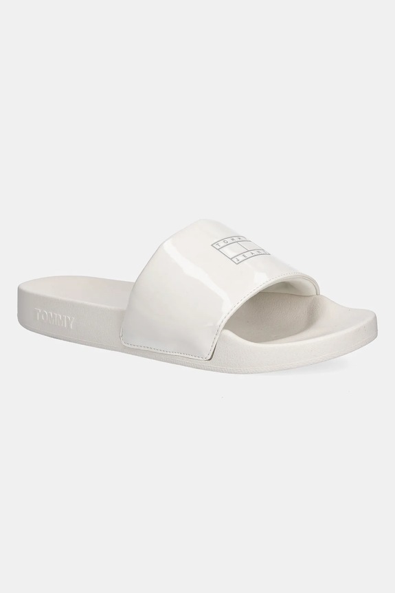 Tommy Jeans klapki FLAG POOL SLIDE PATENT syntetyczny beżowy EN0EN02901