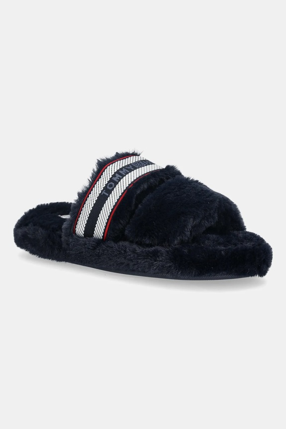 Tommy Hilfiger kapcie HILFIGER FUR SLIPPER granatowy FW0FW08854