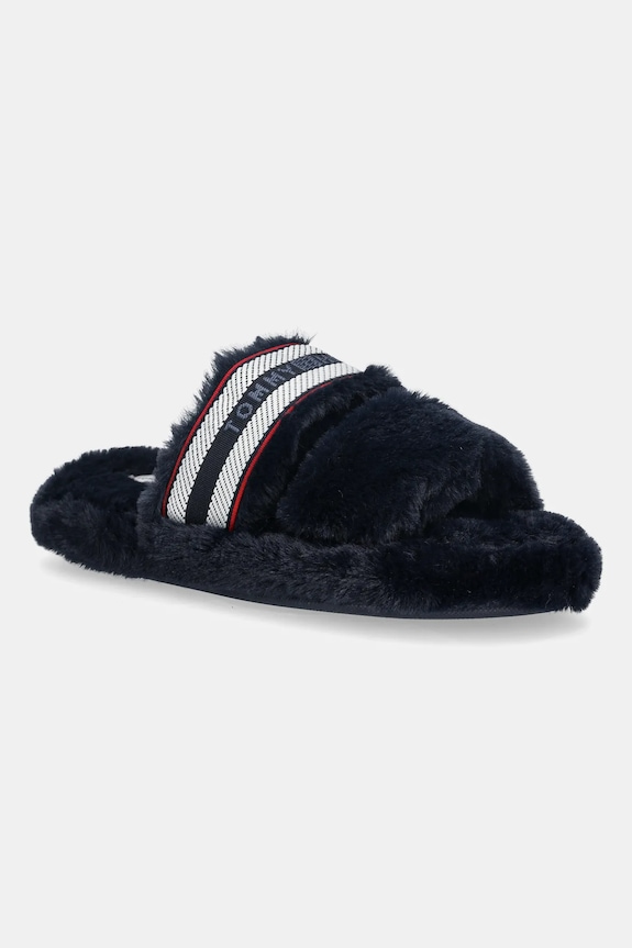 Tommy Hilfiger kapcie HILFIGER FUR SLIPPER granatowy FW0FW08854