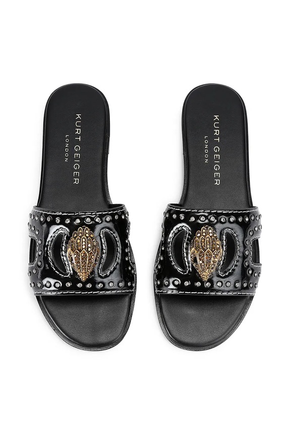Kurt Geiger London bőr papucs Eagle Stud Cut Out Flat 4734400309.BLACK fekete AW25