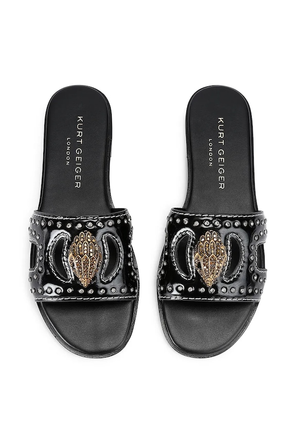 Kurt Geiger London bőr papucs Eagle Stud Cut Out Flat 4734400309.BLACK fekete AW25