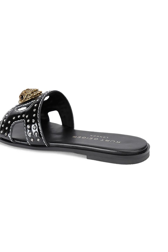 Kurt Geiger London bőr papucs Eagle Stud Cut Out Flat 4734400309.BLACK fekete