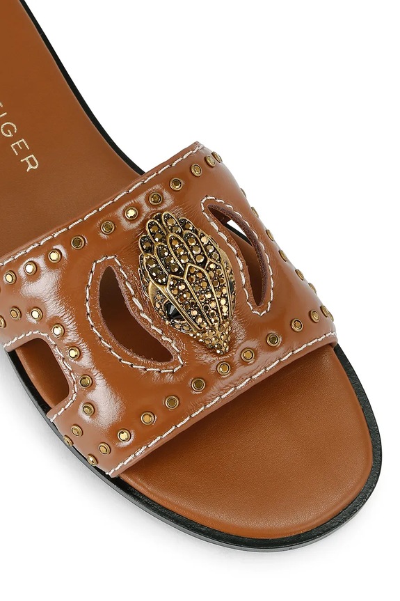 Încălțăminte Kurt Geiger London slapi de piele Eagle Stud Cut Out Flat 4734433309.TAN bej