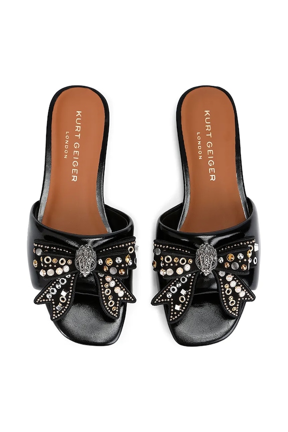 Kožené šľapky Kurt Geiger London Kensington Bow Flat Sandal 655705139.BLKCOMB čierna AW25