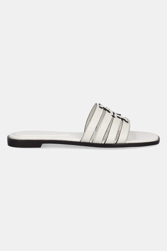 Tory Burch papuci de piele Ines Cage Slide 158616.101 alb AW25