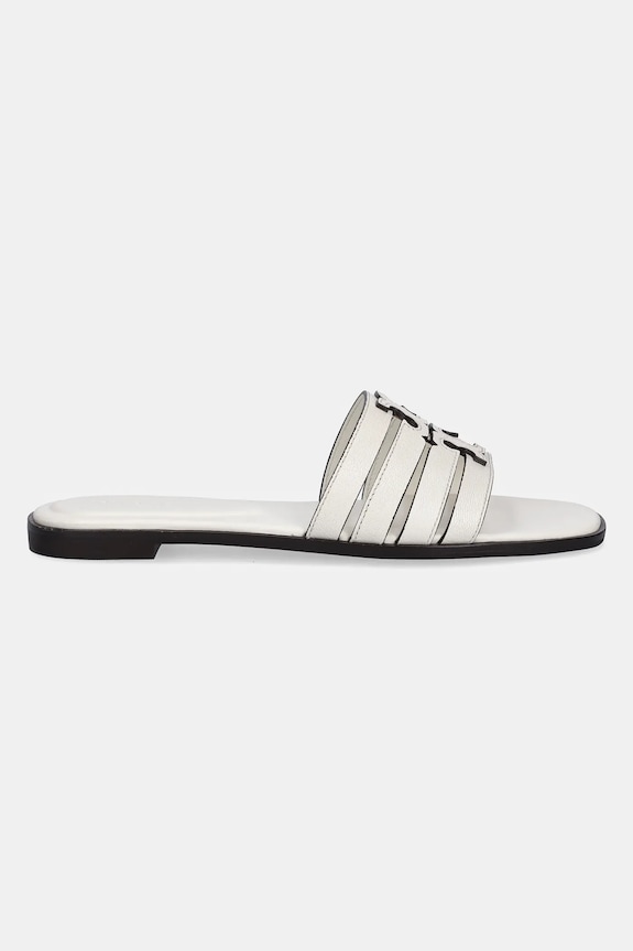 Tory Burch papuci de piele Ines Cage Slide 158616.101 alb AW25