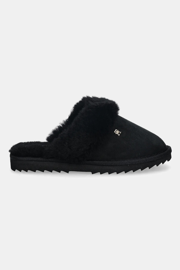 Kožené papuče Tommy Hilfiger TH SHEARLING HOUSE SHOE FW0FW09063 čierna AW25