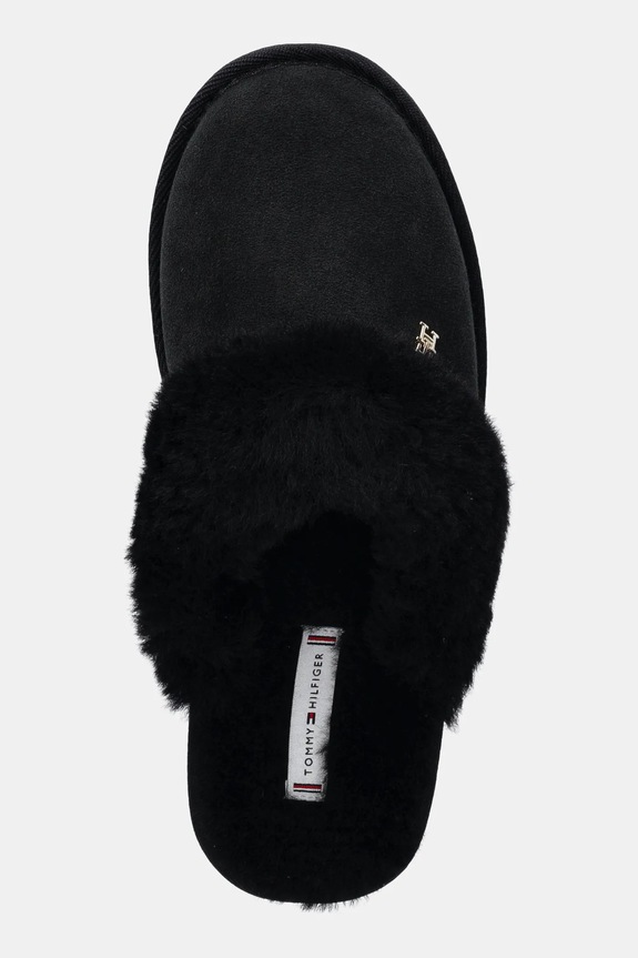 Kožené papuče Tommy Hilfiger TH SHEARLING HOUSE SHOE čierna FW0FW09063