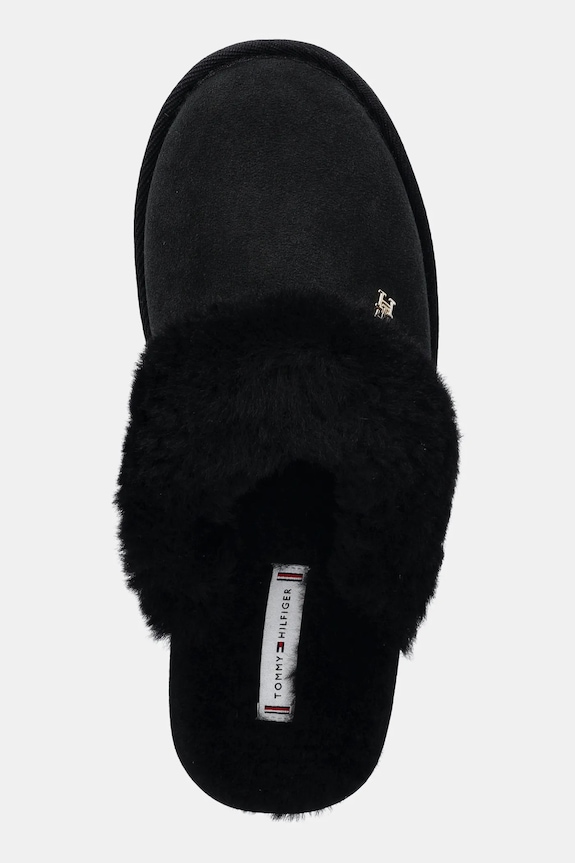 Kožené papuče Tommy Hilfiger TH SHEARLING HOUSE SHOE čierna FW0FW09063
