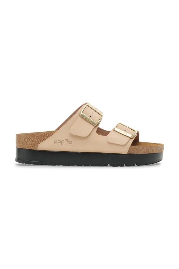 Кожаные шлепанцы Birkenstock Arizona Flex Platform Birkenstock x Papillio каблук отсутствует бежевый 1028379