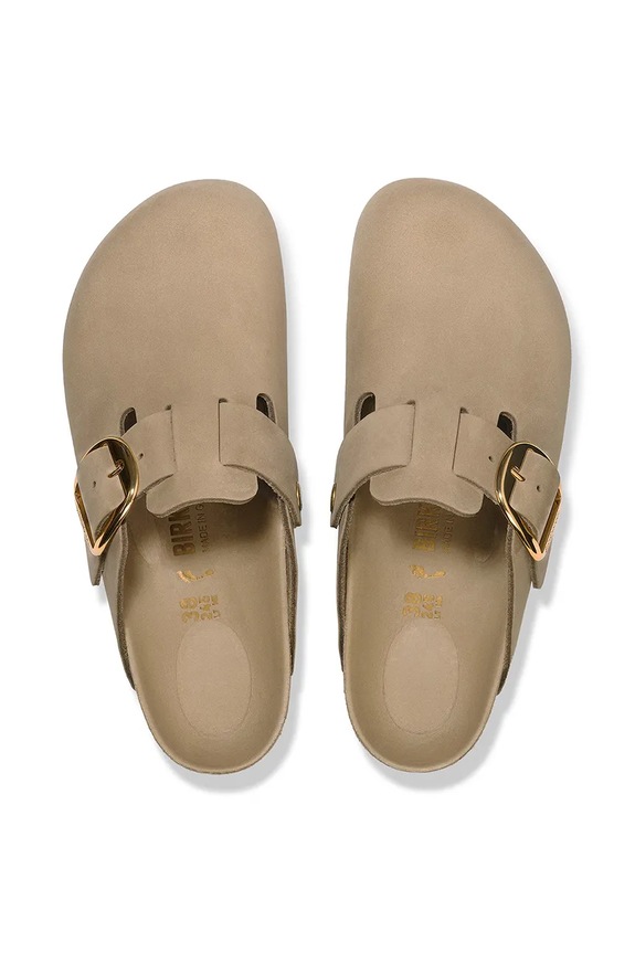 Birkenstock papuci de piele Boston Big Buckle bej 1030393