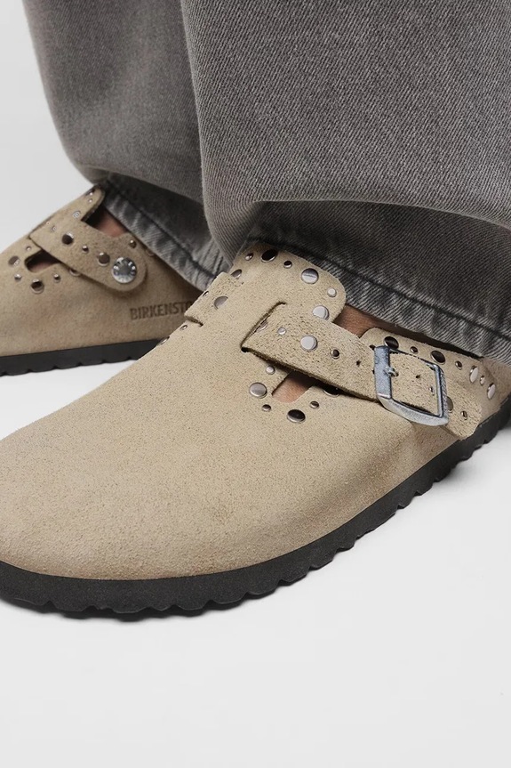 Birkenstock ciabatte slide in camoscio Boston Rivet 1030418