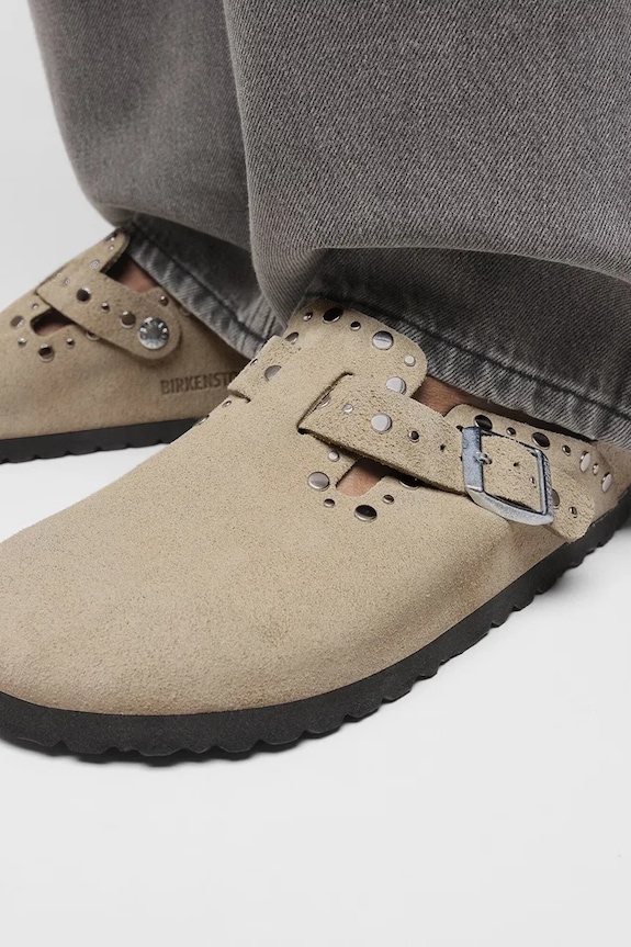 Birkenstock ciabatte slide in camoscio Boston Rivet 1030418