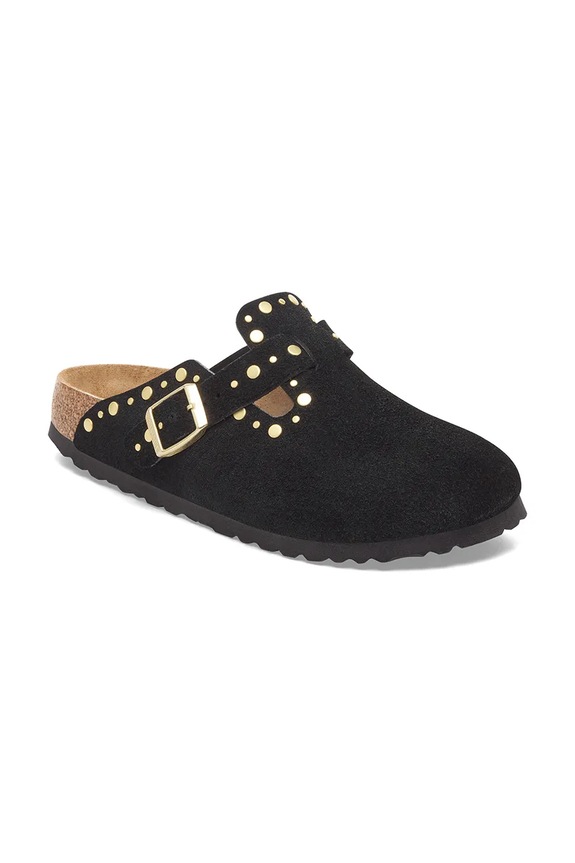 Birkenstock klapki zamszowe Boston Rivet 1030491 czarny SS26