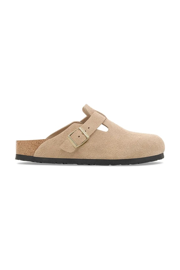 Birkenstock klapki zamszowe Boston bez obcasa beżowy 1030855