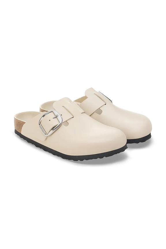 Shoes Birkenstock leather sliders Boston HEX 1030905 beige