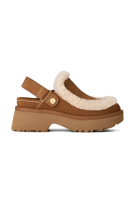 UGG klapki zamszowe Esmee Clog płaski brązowy 1173331.CHE