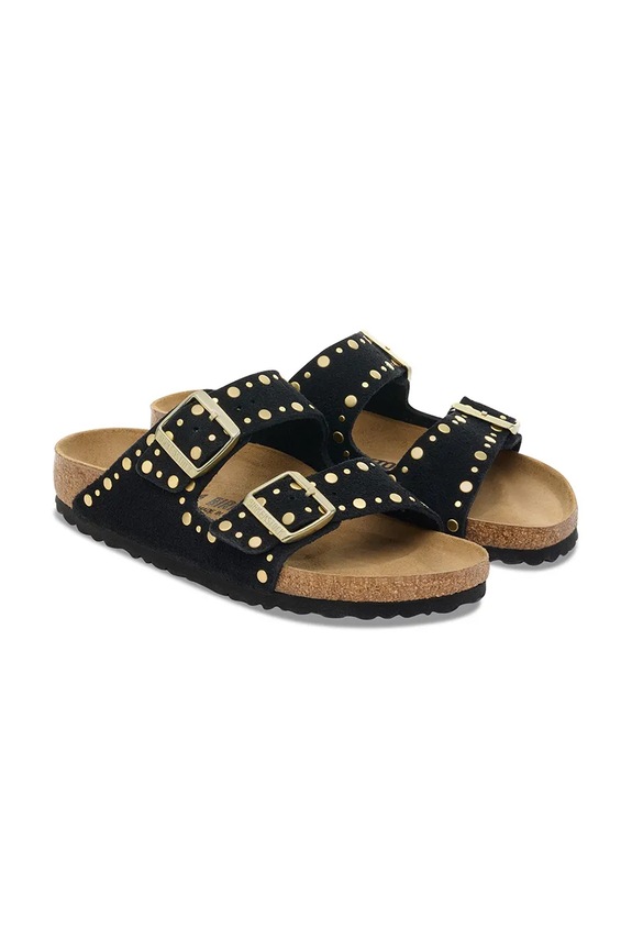 Scarpe Birkenstock ciabatte slide in camoscio Arizona Rivet 1030348 nero