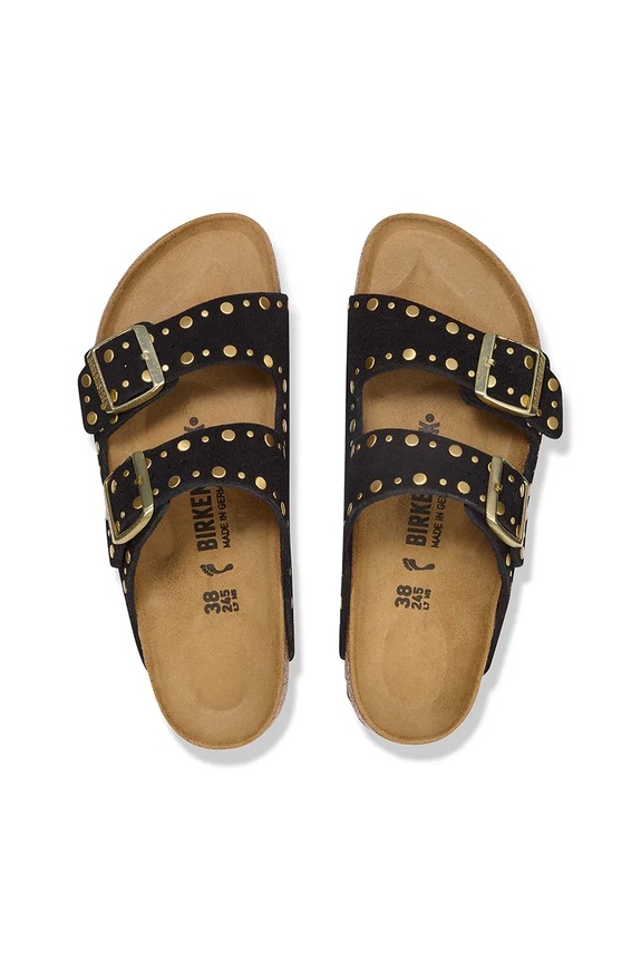 Birkenstock ciabatte slide in camoscio Arizona Rivet nero 1030348
