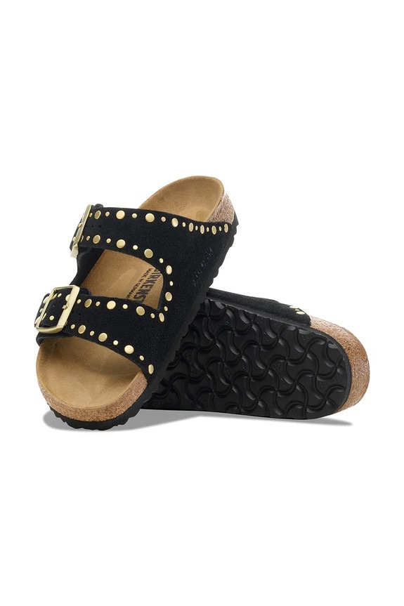 Birkenstock ciabatte slide in camoscio Arizona Rivet 1030348 nero